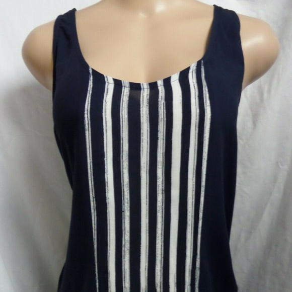 DARK BLUE FRONT STRIPED TANK SHIRT TOP BLOUSE - Picture 4 of 4